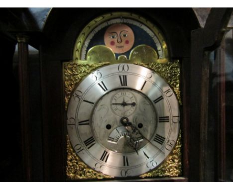 A 19th Century longcase clock, with black Roman numerals and subsidiary Arabic minutes to the 28cm diameter silvered chapter 