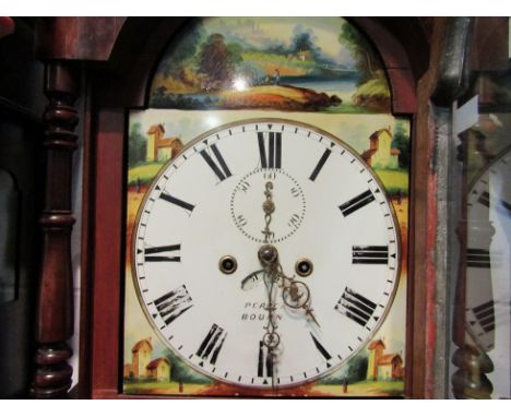 An early 19th Century longcase clock, with black Roman numerals to the 27.5cm wide painted arched dial, enclosing a seconds d