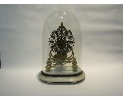 A Victorian brass skeleton clock, the pierced silvered steel chapter ring painted with black Roman numerals, named "Wilson, S