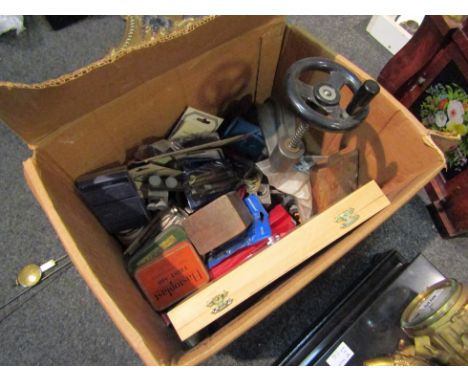 A watchmaker's bench vice,,small drill, mixed attachments, precision nut drivers, restorer's materials etc