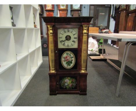A late 19th Century American weight-driven 8-day wall clock, with black Roman numerals to the cream face, the movement striki