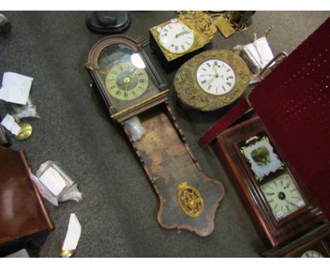 A late 18th/ early 19th Century Dutch wall clock, with black Roman numerals and subsidiary Arabic minutes to the 23cm diamete