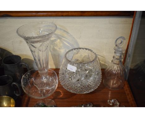 A Collection of Glassware to Include Glasses, Decanter, Crystal Light Shade Droppers etc 