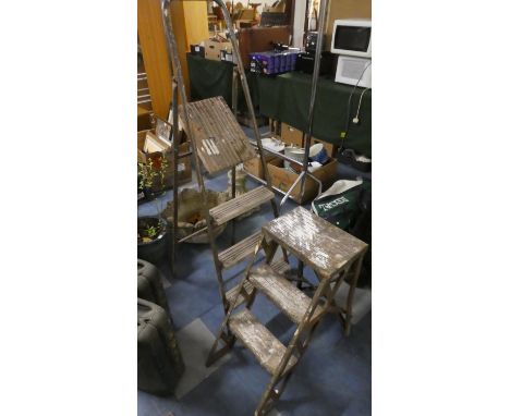 Two Vintage Metal Framed Step Ladders 
