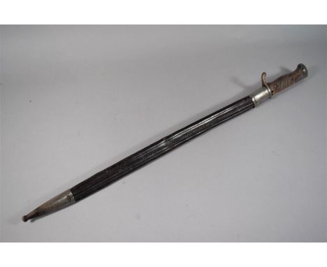 A German 1898 Sword Bayonet with 51.5cm Blade Stamped Haenel Suhl, Leather Scabbard with Steel Mount Inscribed RJR 205 6 36. 