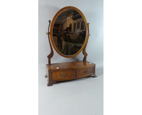 A 19th Century Style Mahogany Demi Lune Dressing Table Mirror with Two Drawers and Oval Glass, Bracket Feet, 46cm Wide 