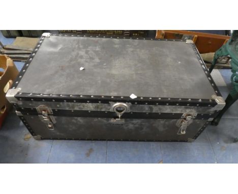 A Vintage Travelling Trunk Containing Woollen Mat and Blazer, 91cms Wide 