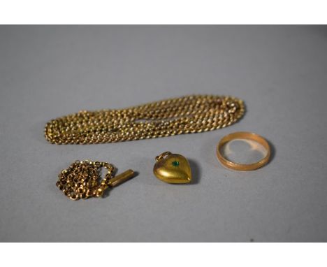 A Collection of Gold and Yellow Metal Items to Include Chains, Ring, Heart Pendant etc 