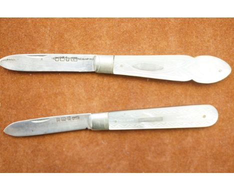 2 Silver mother of pearl fruit knives 