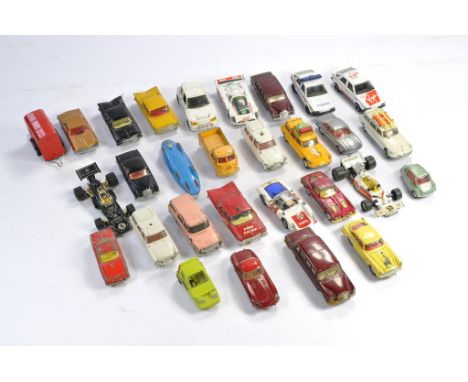 A group of playworn vintage Corgi Diecast issues comprising various cars 1960's to 80's. Some repainted as shown. The odd har