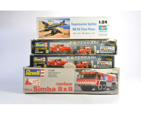 Revell large scale plastic model kit (1/24) Rosenbauer Fire Tender plus two further 1/24 Revell (Ferrari) kits and a Trumpete