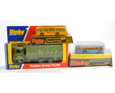 Dinky No. 668 Foden Army Truck plus duo of bus / coach issues. Look to be generally excellent in fair to good boxes. 
