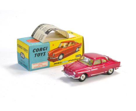 Corgi No. 316 NSU Prinz. Metallic cerise with lemon interior. Excellent with very little sign of wear, in generally excellent