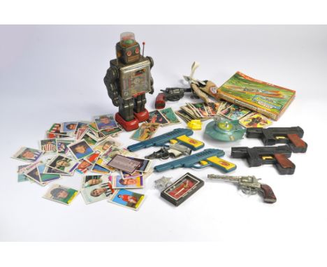 Vintage (Childhood) Toy group comprising eclectic mix of items to include space toys inc Vintage Robot, Gerry Anderson's Supe