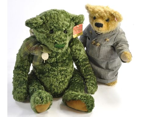 A duo of bears to inclde Gun Bear First Edition 'Tyler' 9534 plus Steiff Jean Paul Gaultier 661723 issue with clothing. Both 