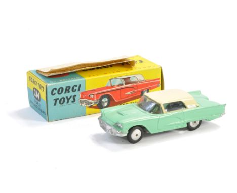 Corgi No. 214 Ford Thunderbird. Mint Green with cream hood. Generally very good to excellent, a few minor chips in excellent 