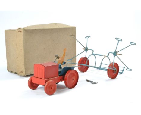 Kayron, A.V.H. and Olson mechanical tractor and reaper set comprising clockwork tractor (working with key), driver and reaper