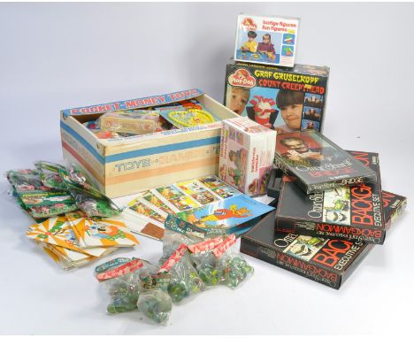 An interesting 'Ex-Shop Stock' assortment of vintage toys from an old toy shop comprising sealed play-doh sets, marbles, Back