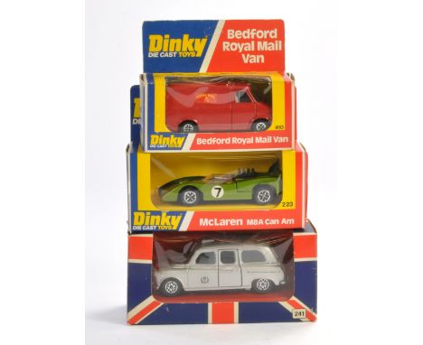 Dinky No. 410 Bedford Royal Mail Van, No. 223 McLaren M8A plus No. 241 Silver Jubilee Taxi. Look to be generally excellent in