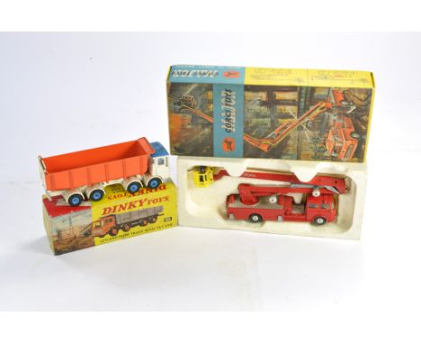 Playworn Duo of commercials from Corgi and Dinky including Leyland Tipper and Simon Snorkel Fire Engine. Boxes Fair to Good. 
