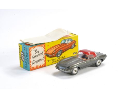 Corgi No. 307 Jaguar E Type with Detachable Hard Top. Graphite grey with red top, brown interior (inc figure) Generally excel