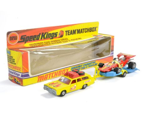 Matchbox Speed Kings No. K-46 Mercury Commuter, racing car and trailer. Very good to excellent, one decal mark on commuter on