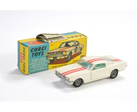 Corgi No. 325 Ford Mustang Fastback 2+2 Competition Model. Matt Off-White with light blue interior Generally very good, paint