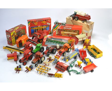 An impressive childhood collection of Britains Farm Toys including various tractor and implement issues. Whilst mostly playwo