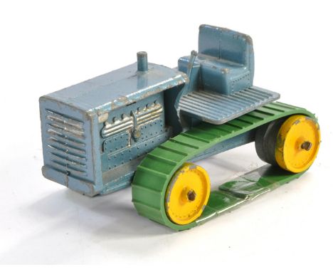 Benbros Qualitoys Crawler Tractor. Metallic blue. Generally good with some signs of wear, tracks tape repaired. 
