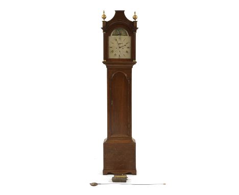 A mahogany eight-day longcase clock,19th century, the painted arched dial with a ship portrait and signed De Lasalle, London,