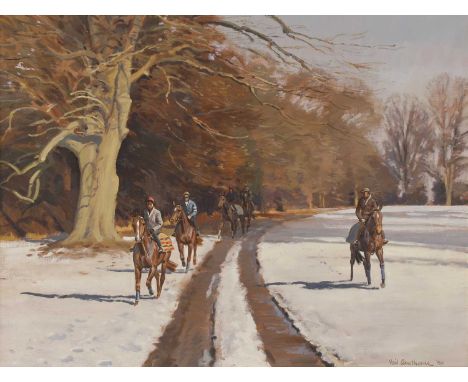 ▴ Neil Cawthorne SEA (1936-2022)Exercise on a winter morningsigned and dated 'Neil Cawthorne '88' l.r., oil on canvas50.5 x 6