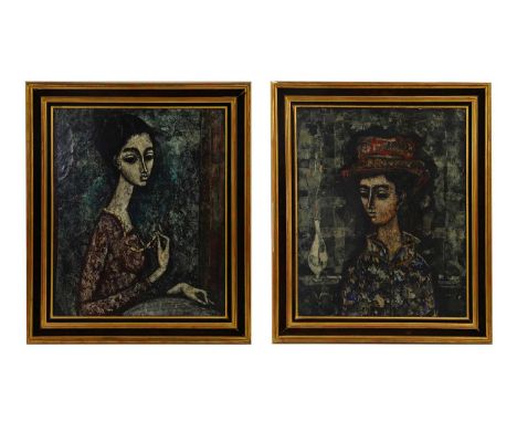 ▴ Enrico Campagnola (Italian, 1911-1984)A man in a hat;A woman holding her necklacetwo, each signed 'Campagnola', oil on canv