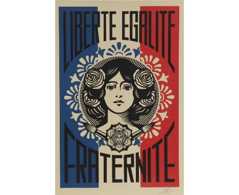 Shepard Fairey (American, b.1970)'LIBERTÉ EGALITÉ FRATERNITÉ'offset lithograph in colours, open edition, signed with monogram
