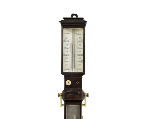 A Victorian mahogany ship's barometer,with an ivory register inscribed 'Parnell Hermitage Bridge London' and '9am yesterday 9