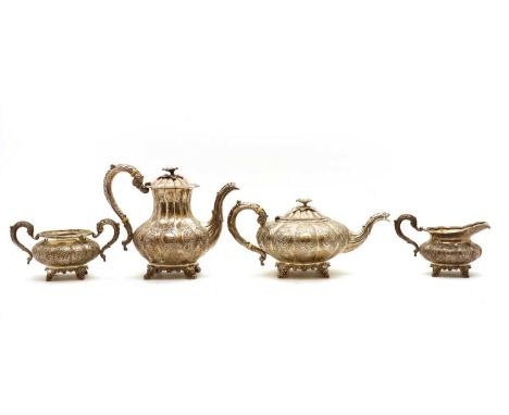 A silver four piece tea service,early 20th century, American, struck Birks Sterling, comprising a teapot, 15cm high, a coffee