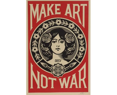Shepard Fairey (American, b.1970)'MAKE ART NOT WAR'offset lithograph in colours, open edition, signed with monogram and dated