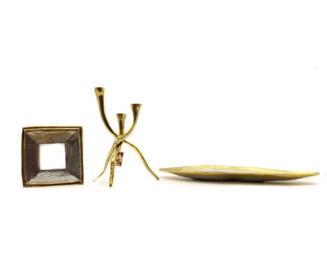 A group of David Marshall aluminium and brass items,comprising a photograph frame, aperture 9cm square, total 22cm square, a 
