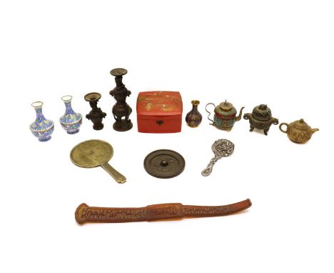 A collection of Chinese and Japanese miscellaneous,19th-20th century, including:a bronze vase and stand, an incense burner, t