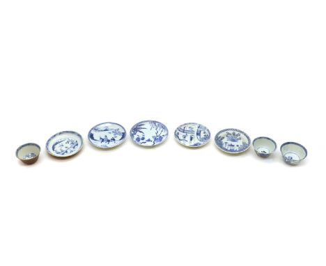 A collection of Chinese blue and white teacups and saucers,c.1725, from the Cau Mau shipwreck, comprising:one matching group,