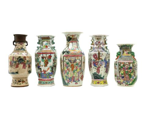 A collection of Chinese famille rose vases,19th - 20th century, decorated with festival scenes of 'One Hundred Boys', figures