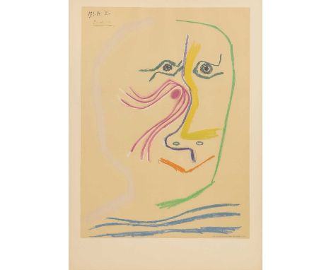 After Pablo Picasso'Hommage a Rene Char'lithograph in colours, from a drawing in coloured chalk made in 1964, published by Mo