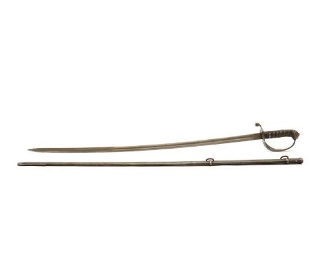 A Victorian officer's sword,by Hawkes &amp; Co, London, with an etched and fullered blade, complete with scabbard,blade 82cm 