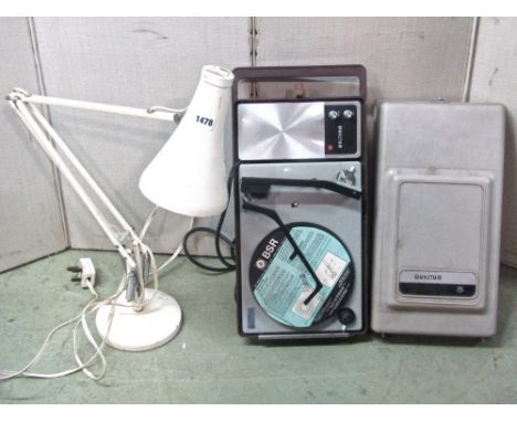 A vintage anglepoise lamp in a white colourway; together with a Waltham 1960s portable record player (2)