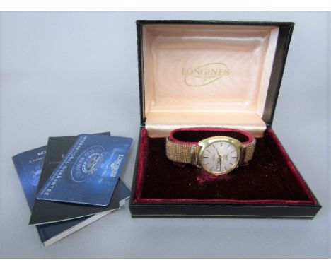 Longines automatic Admiral 5* gent's gold plated wristwatch, the champagne dial with baton markers day, date aperture and mes