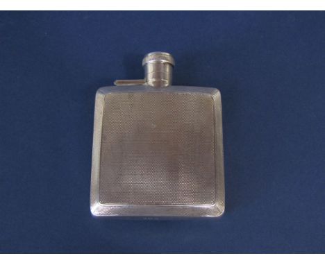 1930s engine turned Mappin &amp; Webb silver hip flask, London 1931, 10cm high, 3oz approx