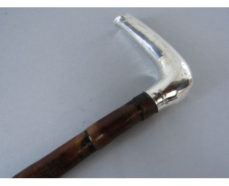 Late 19th century silver topped and bamboo shafted Sunday type stick, hallmarked London 1896