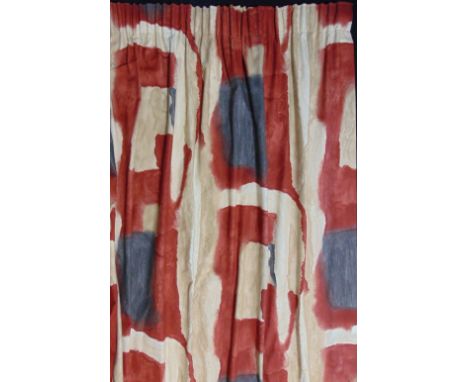 Two pairs of full length bespoke made contemporary curtains lined with pencil pleat heading, in fabric by Harlequin in muted 