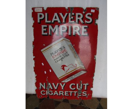 A pictorial vintage enamel sign of rectangular form advertising Players Empire Navy Cut cigarettes, 91 cm x 60 cm. Design inc