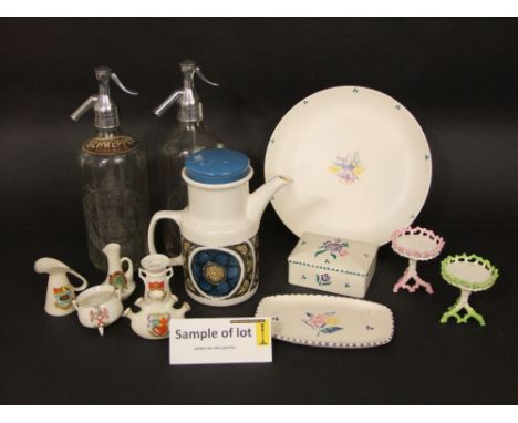 A collection of crested ceramics, a Royal Worcester figure of Annabel, a Poole Pottery box and cover, Poole Pottery plate, a 