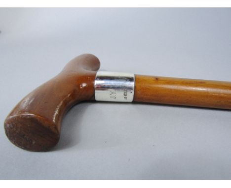 Attractive fruitwood walking stick with silver collar and Irish hallmarks